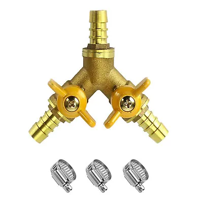 1X Hose Barb Ball Valve Y Shaped 3 Way Connector Barb Brass Fitting ID 10mm-11mm • $19.99