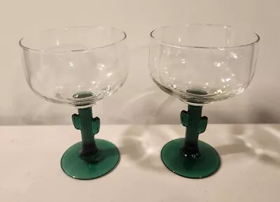 Libbey Cactus Margarita Glasses - Clear And Green Glass- Set Of Two • $16.99