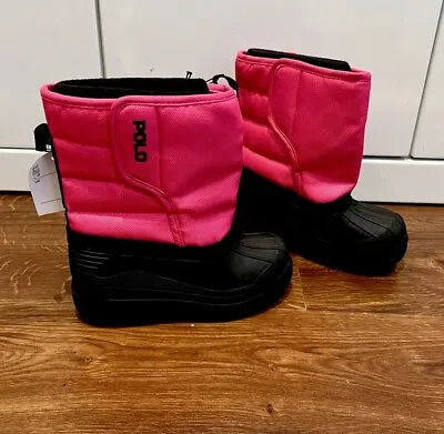 POLO RALPH LAUREN Waterproof Insulated Snow Boots Black Pink UK 11.5 Kids EU 29 • £14.99