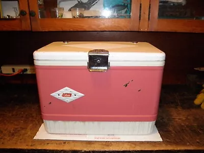 Vintage Diamond Logo Pink White Metal Coleman Ice Chest Retro Cooler 50’s SOLID • $124.99