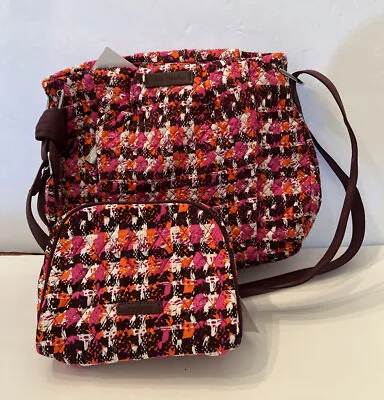 VERA BRADLEY Hadley Crossbody & Med Cosmetic Bag NWT. Houndstooth Tweed • $49.95