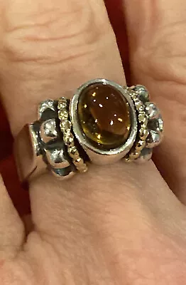 Lagos Caviar Sterling 18k Citrine Ring Cabochon 750 925 Sz 7.75 • £218.95