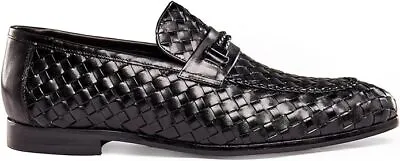 Mens Handcrafted Woven Leather Slip-On Loafers Classic Braided Weave Shoes • £99.99