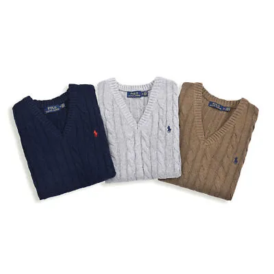 2024 RalphANDLauren Polo Men's Vest V-Neck Sweater Cable Knit Cotton Jumpers UK  • £46.32