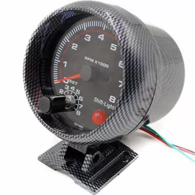 3.75 80mm Tachometer Gauge 0-8000 RPM Carbon Fiber RPM Gauge With Shift Light    • $21.76