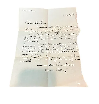 Handwritten Letter Mrs. Peters Paper Ephemera Vtg Maryland Casualty Co Signed • $1.50