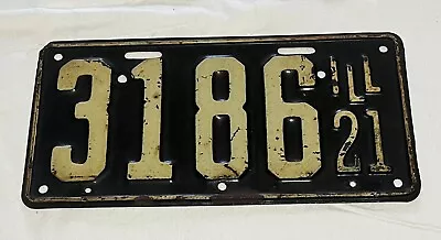 Rare Antique 1921 Illinois License Plate Metal Original Paint Low Number 3186 • $39.99