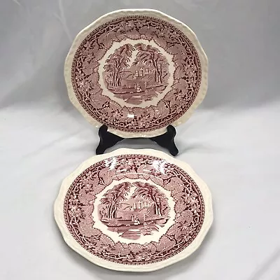 PAIR 9in Sal/Dessert Plates Antique MASON'S Patent IRONSTONE China Red Vista UK  • $29.99