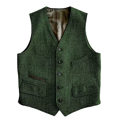 Mens Vintage Cowboy Tweed Waistcoat Vests Herringbone Retro Formal Wedding Vest • $29.68