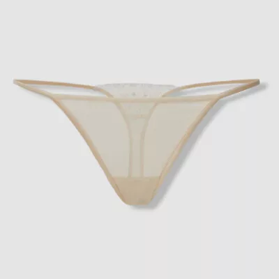 $105 La Perla Women's Beige Embroidered Satin G-String Panty Size XS • $54.38