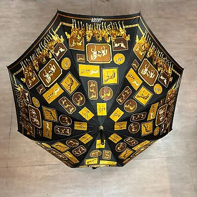 Auth VERSACE Horse Theme Umbrella Black Gold Vintage • $488