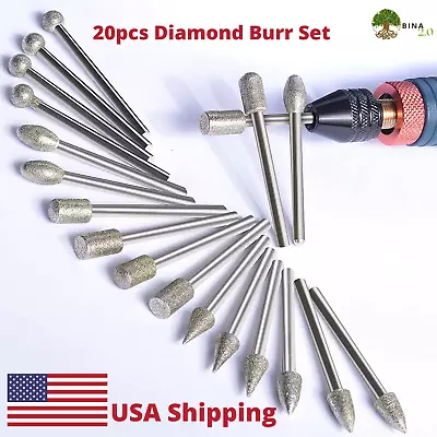 20 Pcs Set Diamond Burr Set Drill Bits Mini Drill Dremel Rotary Tool Accessories • $9.45