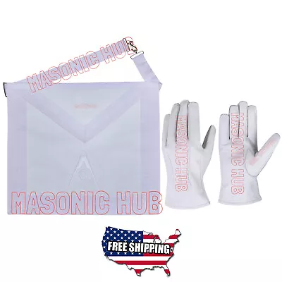 Masonic All White Hand Embroidered Master Mason 100% Lambskin Apron & Glove • $56.99