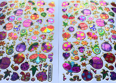 LADYBIRD STICKERS X 2 Metallic Sparkly Gold Outline *BUGS/MUSHROOMS* 10X13CM • £2.39