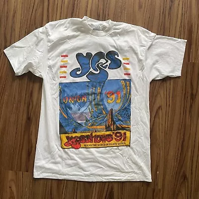 Vintage YES Tour Shirt 1991 90s Round The World Eighty Dates L Prog Rock Concert • $20