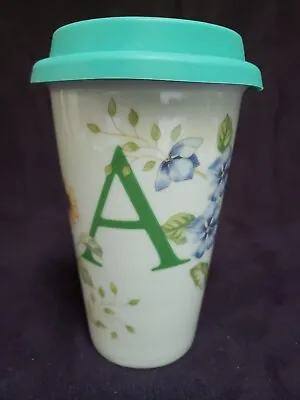 £8.18 • Buy Lenox Butterfly Meadow Letter A Ceramic Thermal Travel Mug Silicone Lid 10oz EUC