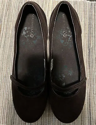 Merrell Petunia Brown Suede Slip On Wedge Heels Shoes Size 9.5 US ~ 40.5 EU • $29.99