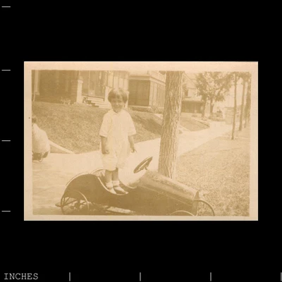 $14.99 • Buy Old Vintage Photo CHILD STANDING ON TOY PEDAL CAR