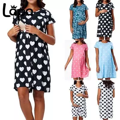 Womens Maternity Nursing Nightdress Breastfeeding Nightwear Pyjamas TShirt Dress • £12.99
