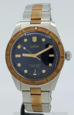 Oris Ref 7707 Steel/Bronze Auto 40mm Blue Dial Diver Sixty-Five On Brac With B&P • $2800