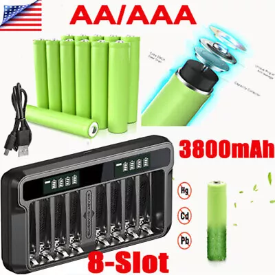 8X 1.5V 3800mAh Rechargeable Lithium Batteries Li-ion + Li-ion Charger AA / AAA • $16.95