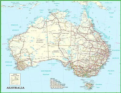 $23.90 • Buy Laminated Australia Road Map With Details Large (66 X 51 Cm) Quality Poster