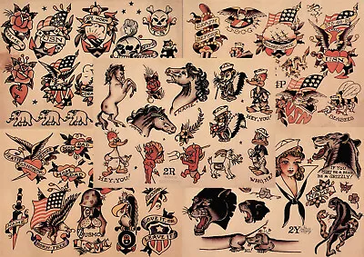 Sailor Jerry Traditional Vintage Style Tattoo Flash 5 Sheets 11x14  Old School 7 • $21.99