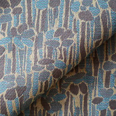 Vtg Upholstery Fabric Art Nouveau Abstract Iris Floral Blue Brown Tan 8.6 Yds • $74.50