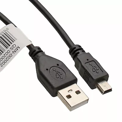 USB 2.0 24AWG Hi-Speed A To Mini-B 5 Pin Cable Power & Data Lead 3m Black • £3.35