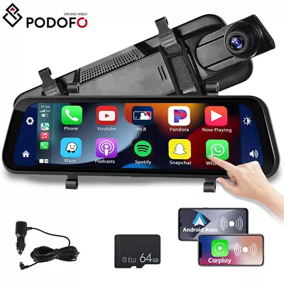 9.66  Dash Cam Car Mirror Wireless CarPlay Android Auto Front And Rear View Cam • $99.99