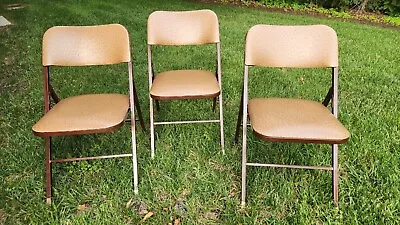 3 Vintage Mid-Century MCM Mecoline Vinyl Padded Folding Chairs Free Shipping  • $299