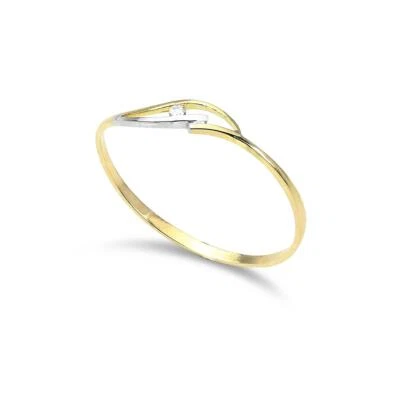£48 • Buy 9ct Yellow & White Gold Wave 1mm Stacking Ring With CZ Crystal / Rings Size I - 
