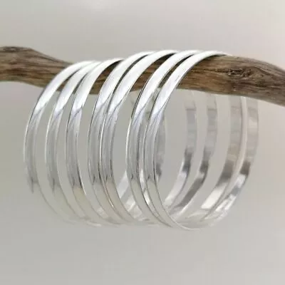 Set Of 7 Solid 925 Sterling Silver Women Bangle Handmade Stackable Bangles • $18.99