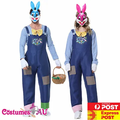 Unisex Rabbit Easter Bunny Costume Mens Ladies Bugs Deluxe Mascot Suit Jumpsuit • $33.83