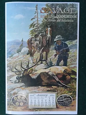 Savage Firearms Advertising Poster Gun Company 1904 Calendar No Pad Elk Hunt • $7.50