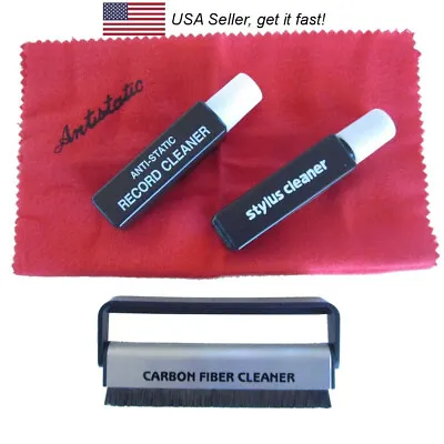 LP Vinyl Record Cleaning Kit Anti Static Carbon Fiber Brush Stylus Fluid Cloth • $15.99