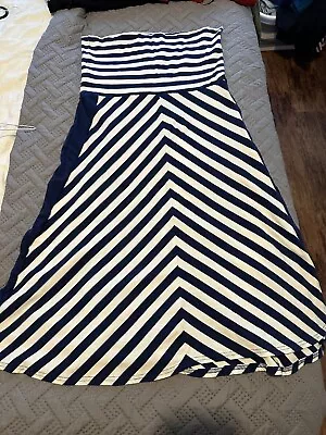 Navy Blue And White Multi-way Strapless Summer Midi Dress / Maxi Skirt Size 16 • £1.76