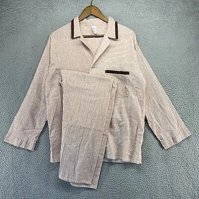 Vintage Manchester Pajama Set Men's Medium Brown White Striped Top Bottoms 70s • $32.83