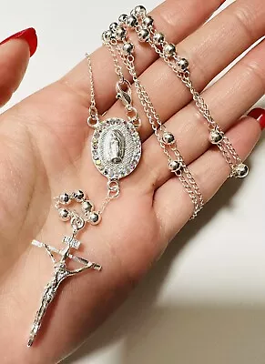 14K Silver Plated Rosary Necklace Rosario De La Virgen De Guadalupe Plateado. • $15.96