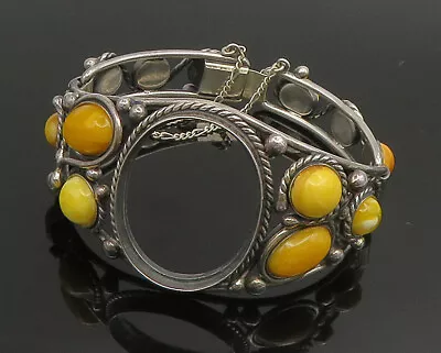 925 Sterling Silver - Vintage Beaded Rope Twist Egg Yolk Amber Bracelet - BT9472 • $191.80