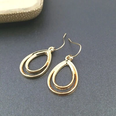 Tear Drop Shape Earrings Gold Tone Dangle Hook Pierced Retro 70s Vintage Style • £3.99