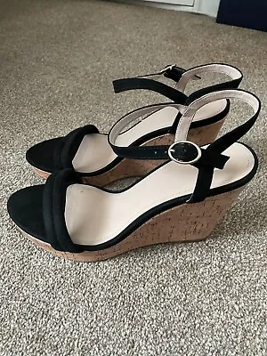 H&M Womens Black Open Toe Ankle Buckle Strap Wedge Heel Sandals Size 39 • £14.99