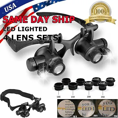 8 Lens Jewelry Watch Repair Magnifier Double Eye Loupe Glasses With LED Light US • $9.75