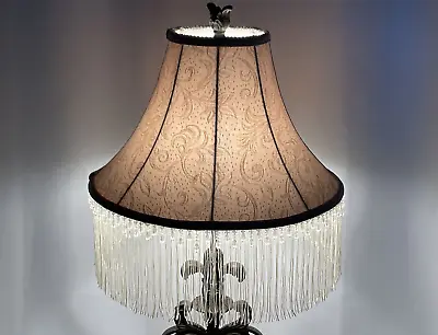 Vtg Victorian Art Deco Boho Lamp Shade Ivory Cream Off White Beaded Fringe 16  • $114.97