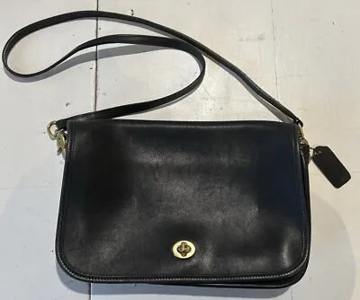 Coach Vintage Black Leather Purse Shoulder Strap Bag 9635 Convertible Clutch • $89.99