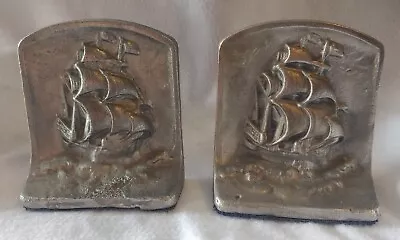 Old Vintage Handmade Cast Aluminum Sailing Ship Boat Nautical Bookends • $45