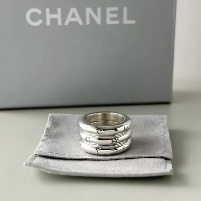 Auth CHANEL Logos Triple Ring Silver 925 Vintage US Size 7.5 • $403.75