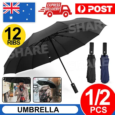 Automatic Folding Umbrella Portable Windproof Auto Compact 12 Ribs Fiberglass • $12.85