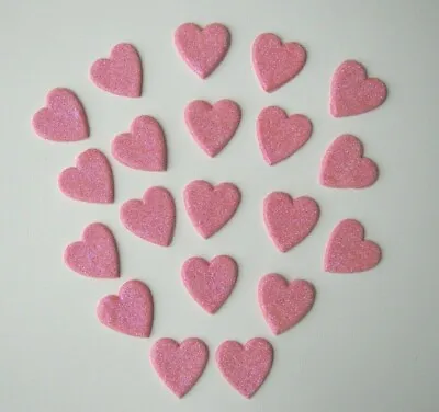 20 X EDIBLE PINK GLITTER HEARTS. CAKE DECORATIONS. SMALL 2cm. • £2.80