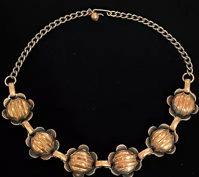 Modernist Estate Vintage Solid Copper 3d Flower Link Design 16  Long Necklace • $274.95